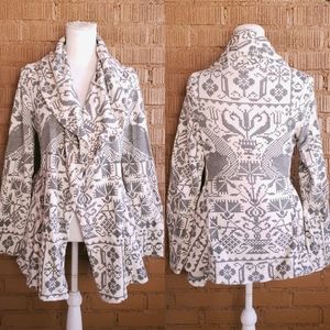Free People Bird Print Black and White Open Cardigan